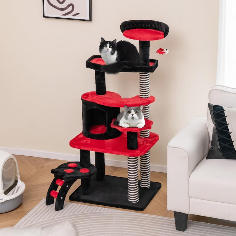 Gothic Cat Tree with Cat Bed Cat Condo and Sisal Scratching Post - Red-Black