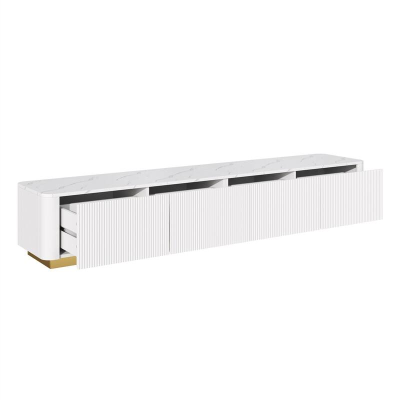 Luxury Fluted TV Stand for TVs Up to 85", Faux Marble Tabletop TV Cabinet Media Console w/ 4 Drawers & Gold Base for Living Room