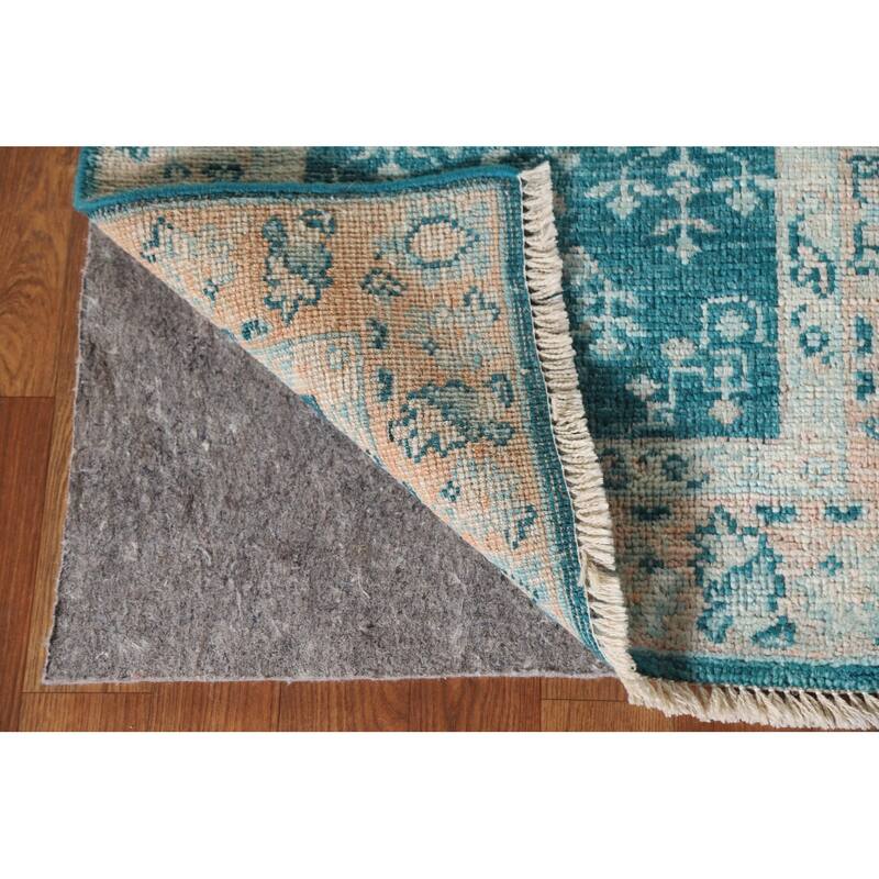 Vegetable Dye Green Oushak Turkish Area Rug Hand-Knotted Wool Carpet - 2'1"x 3'11"