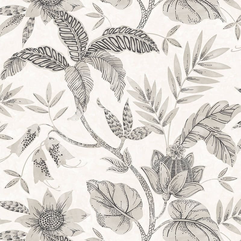 Seabrook Designs Boho Rhapsody Rainforest Leaves Unpasted Wallpaper - 27 in. W x 27 ft. L - Ivory and Stone