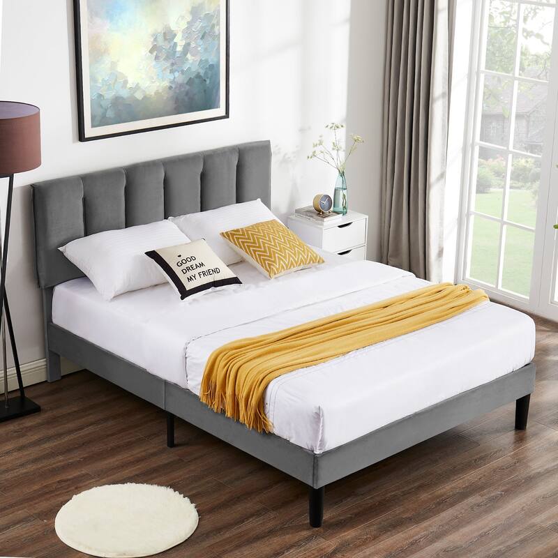 Javlergo Full/Queen Size Tufted Upholstered Bed Frame with Adjustable Height Headboard