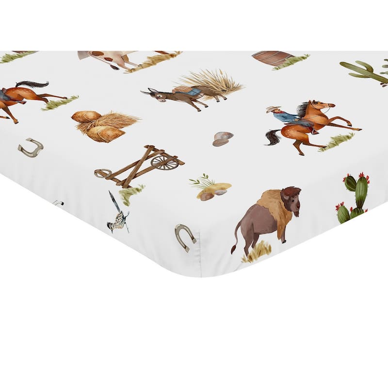 Sweet Jojo Designs Western Cowboy Boy Fitted Mini Portable Crib Sheet Wild West Southern Country South Horse Cow Farm Animal Tan
