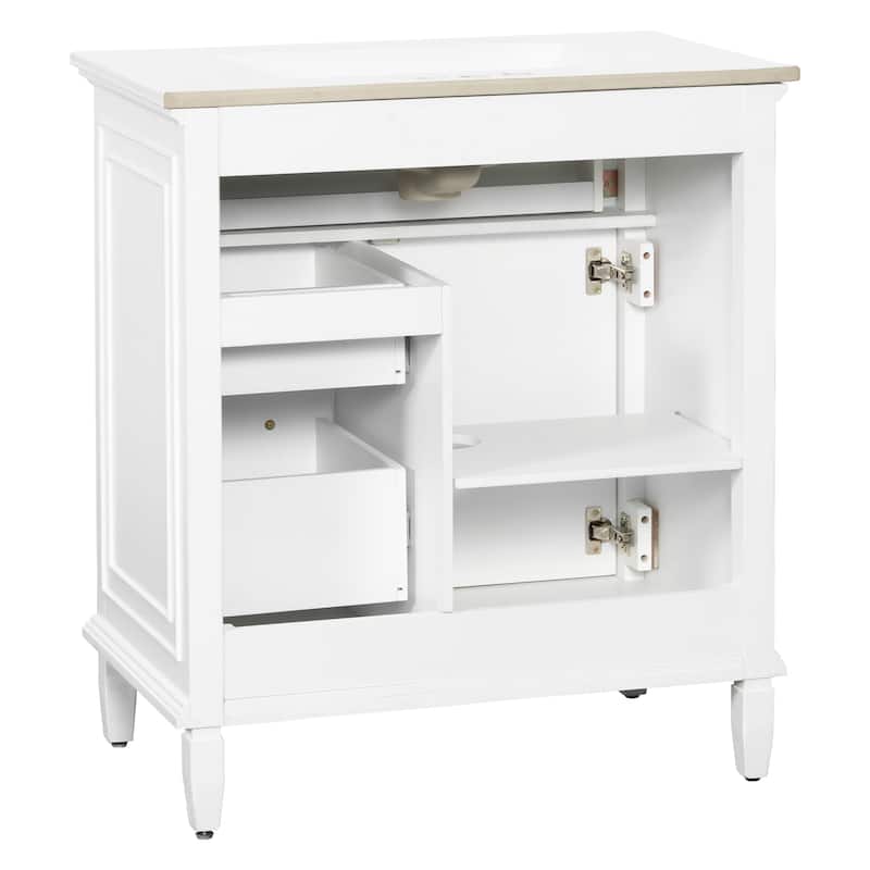 30 Inch Bathroom Vanity with Ceramic Sink Top, Flip Drawers, Freestanding Storage Cabinet (Faucet Not Included)