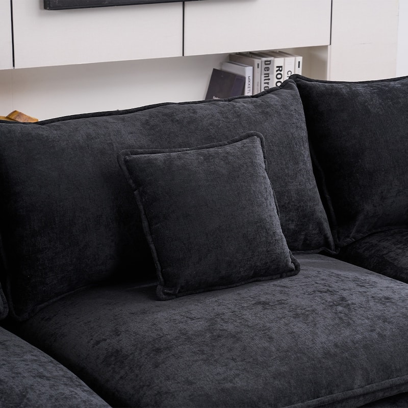 131.89" Chenille U-Shaped Sectional Sofa Bed with Sleeper & Iron Frame Support