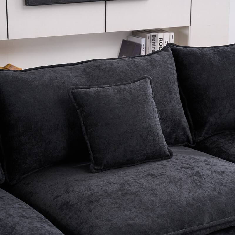 4 Seat U-Shaped Modern Chenille Sectional Sofa Sleeper (Black)