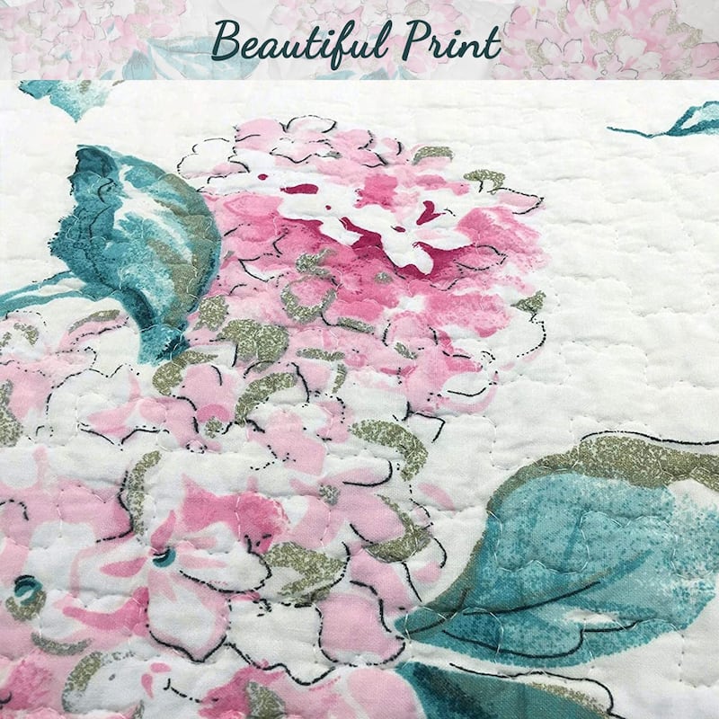 Cozy Line Lowe 3- piece Floral Reversible Cotton Quilt Bedding Set - Aqua/White/Pink/Yellow