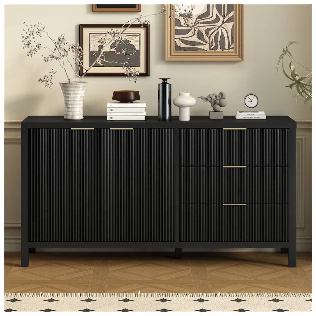 Minimalist Wave-Pattern Sideboard with Functional Storage