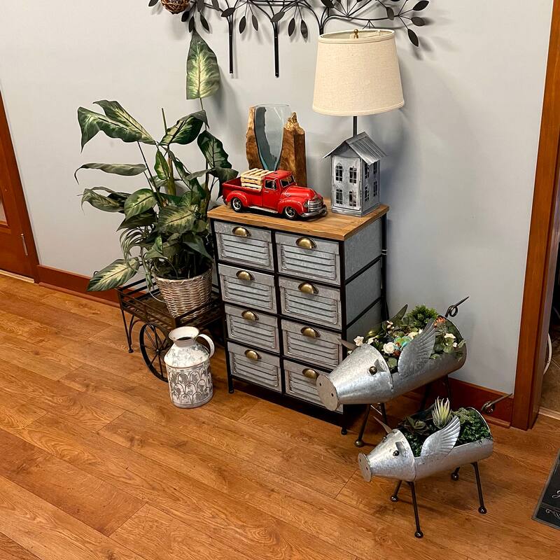 Set Of 2 Flying Pig Planters - Distressed Metal - Whimsical Farmhouse - 20 X 23.5 X 8.5 inches