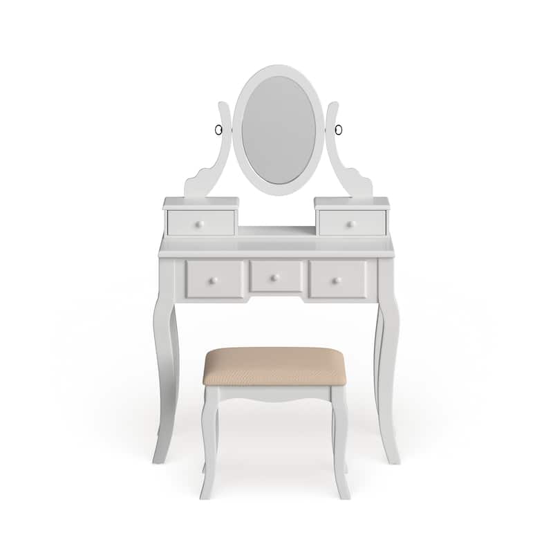 Roundhill Furniture Copper Grove Watt Wood Makeup Vanity Table and Stool Set