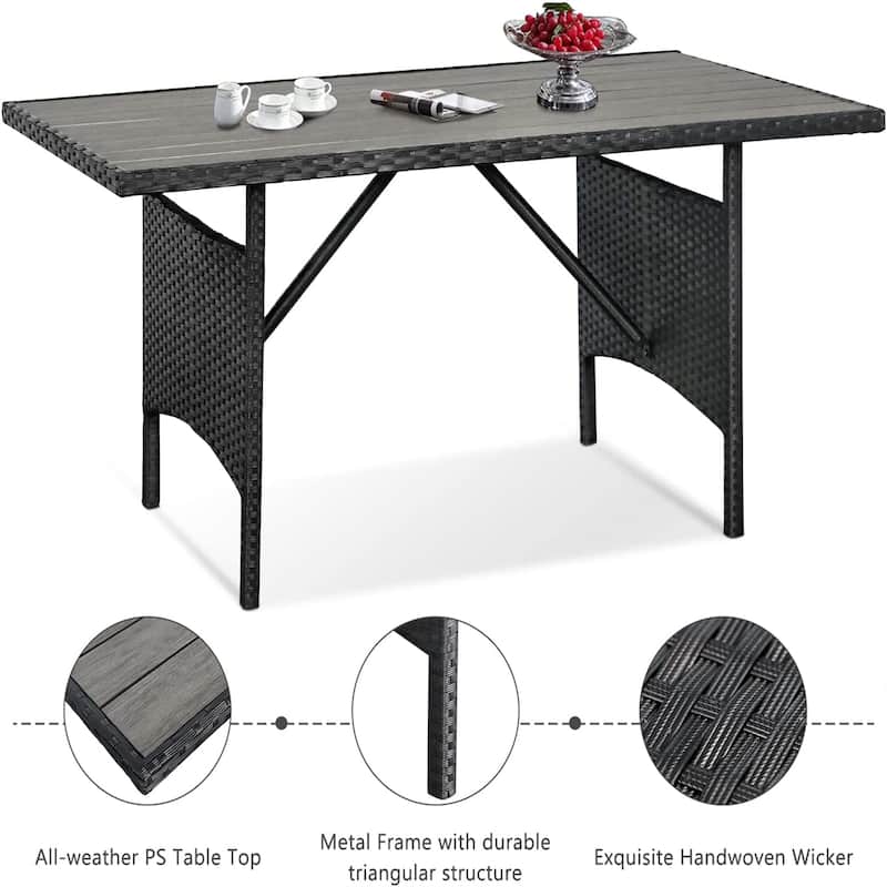 AECOJOY Outdoor Rectangle Wicker Dining Table