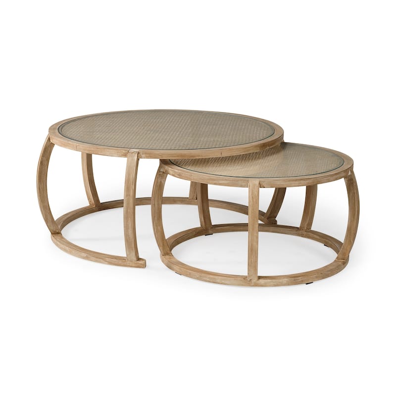 Hubbard I Light Brown Solid Wood w/ Glass Top Accent Table - 45.8L x 45.8W x 19.0H