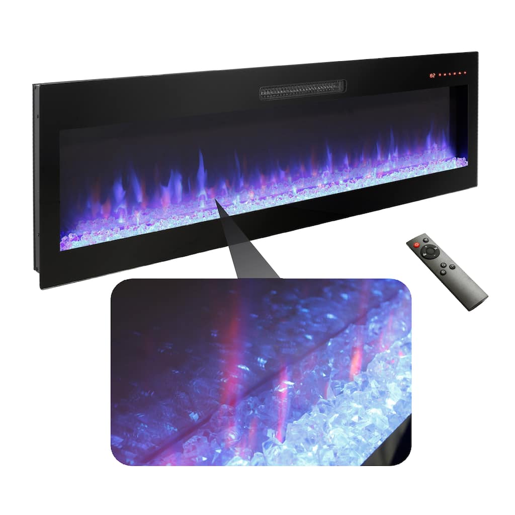 60-Inch Electric Fireplace with Recessed & Wall Mount Options, 16 Color Flame, Touch Screen, Timer & 5000 BTU Heater