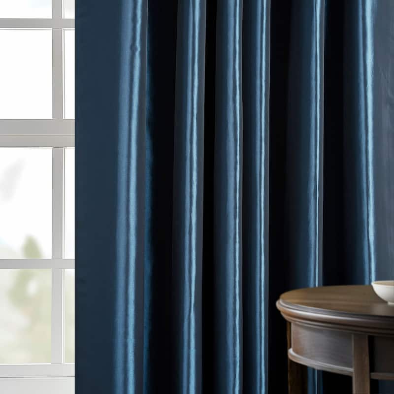 Exclusive Fabrics Faux Silk Taffeta French Pleated Blackout Curtains for Bedroom & Living Room Curtains Single Panel