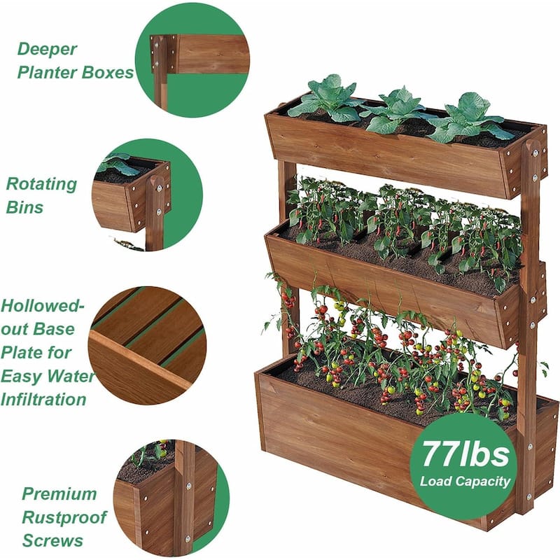 Wooden Raised Garden Bed,3 Tier Vertical Garden Planter Outdoor - 18"D x 34"W x 46"H