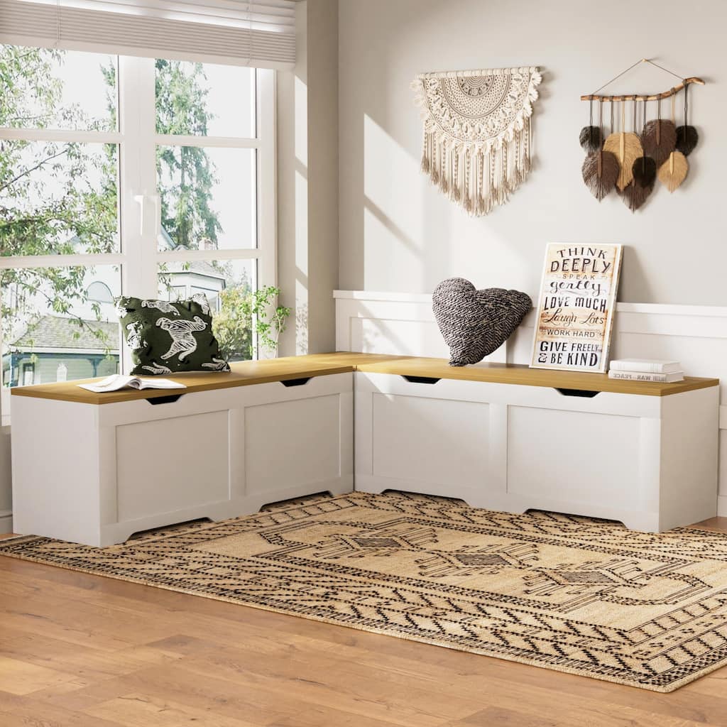 3-Piece L Shaped Corner Bench Set with Hidden Storage, 63" Kitchen Nook Seating, Wood Entryway Shoe Bench with Flip-Top