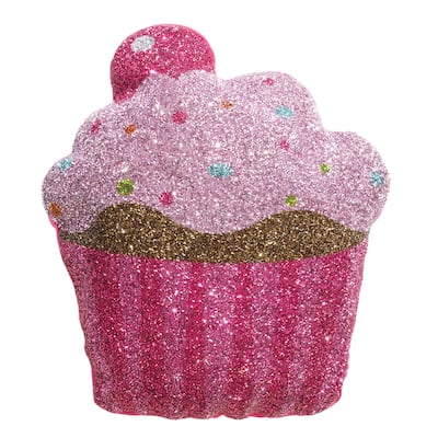 Cupcake Shaped Pillow, Luminous Rhinestones on Hot Pink Velvet