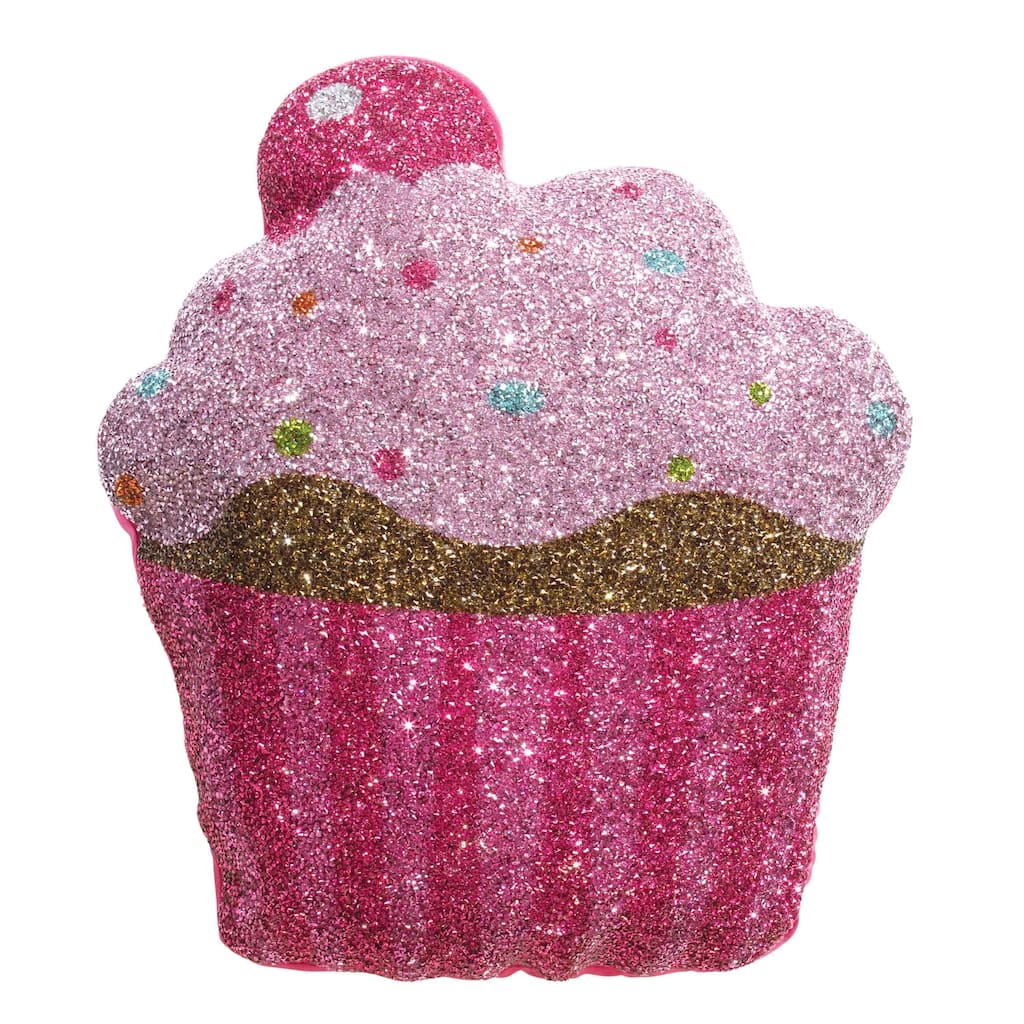 Cupcake Shaped Pillow, Luminous Rhinestones on Hot Pink Velvet