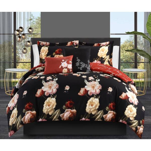 Chic Home Ethel 9 Piece Floral Bed In A Bag Reversible Comforter Set Overstock 30833987