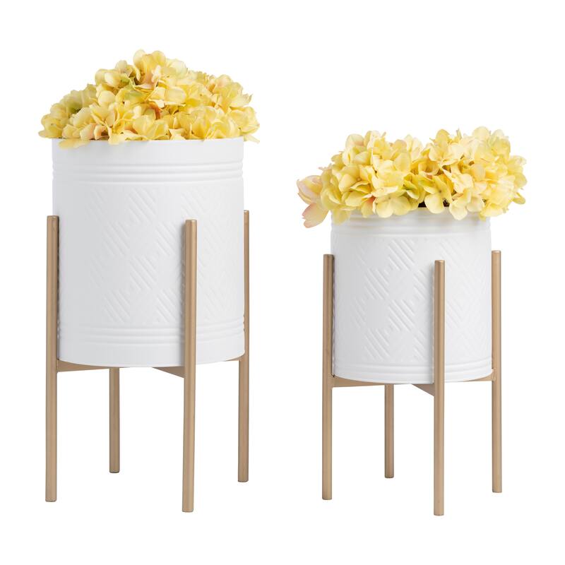 Sagebrook Home Chic Modern Planter Set of 2 - A Statement Piece for Indoor or Outdoor Greenery, Ideal for Contemporary Spaces - 14.0" x 14.0" x 23.0" - Metal White/gold