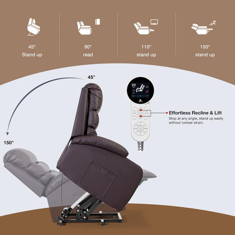 Oversized Power Lift Recliner Chair with Massage & Heat, PU Leather, USB Port, Cup Holders & Pockets