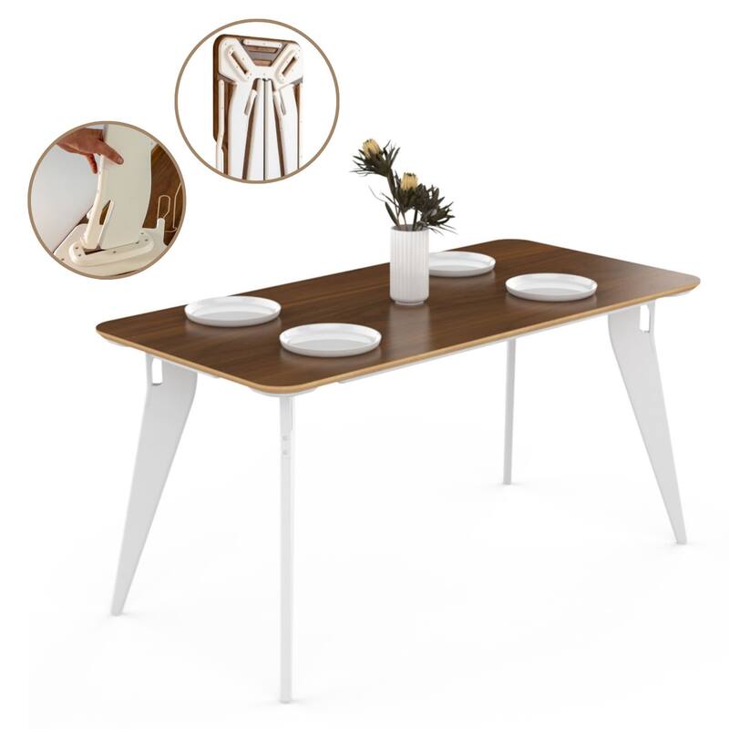 Hoek Dining Table - 59" L x 29" W x 30" H - Walnut with White Legs
