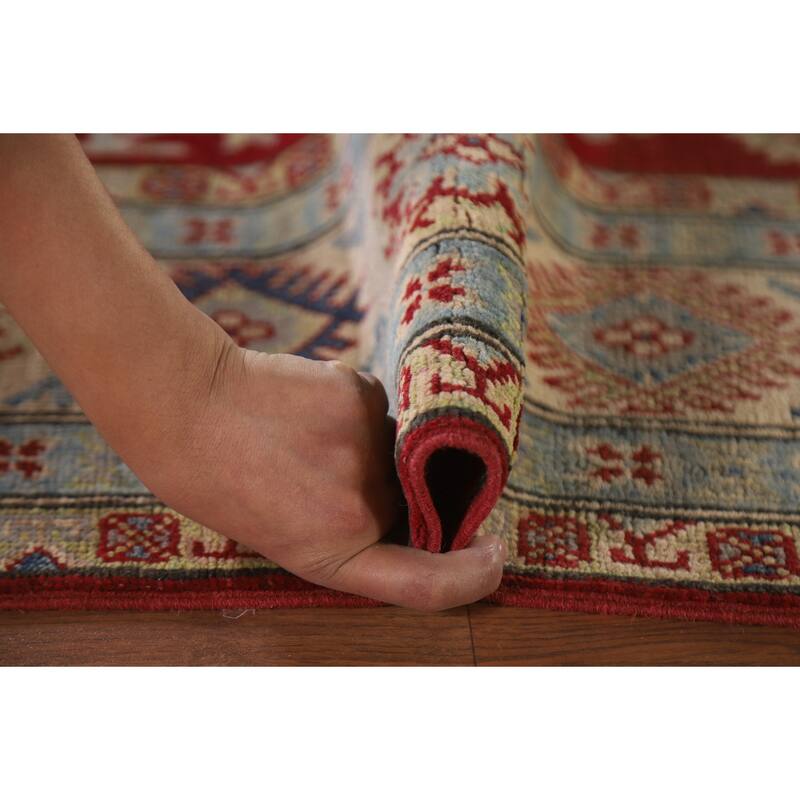 Hand Knotted Oriental 100% Wool Carpet Traditional All-Over Red Kazak Area Rug - 9' 2'' X 5' 11''