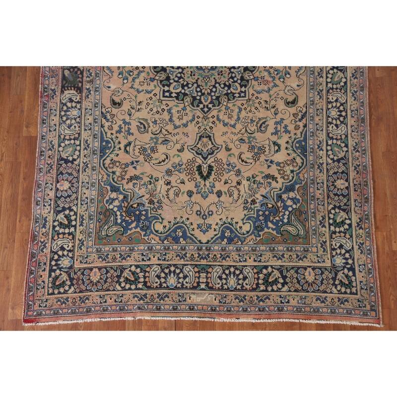 Hand Knotted Oriental 100% Wool Carpet Traditional Floral Peach Hamedan Area Rug - 9' 9'' X 5' 11''