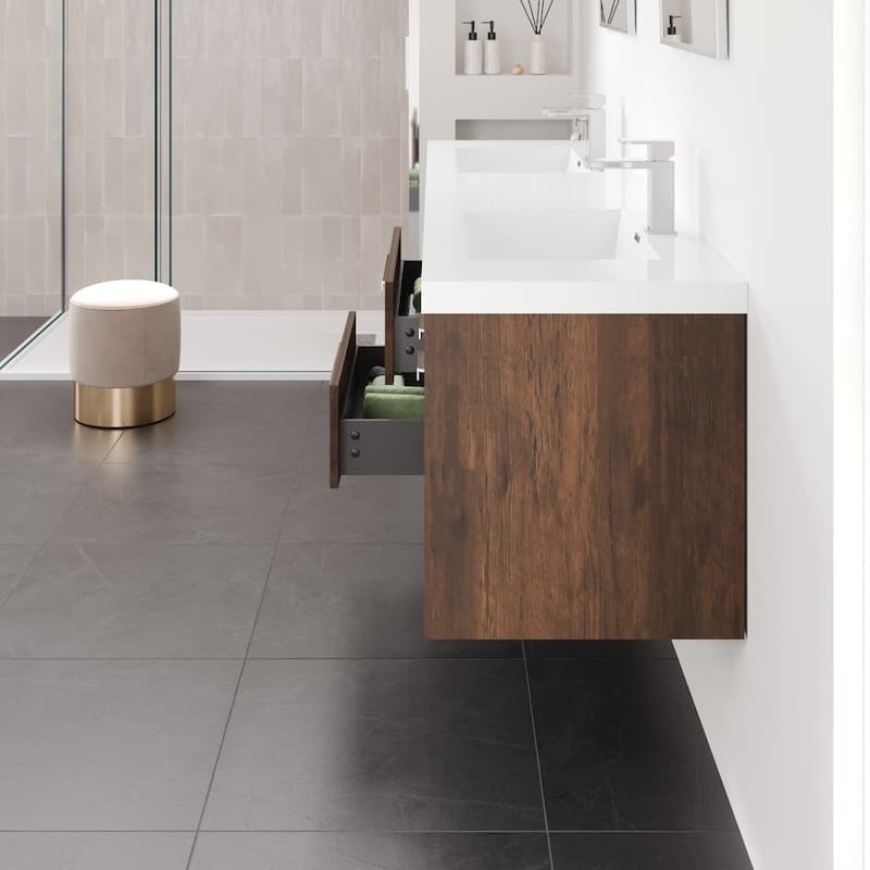 Lugano 72"W Wall Mount Bath Vanity with Acrylic Top & Integrated Sinks