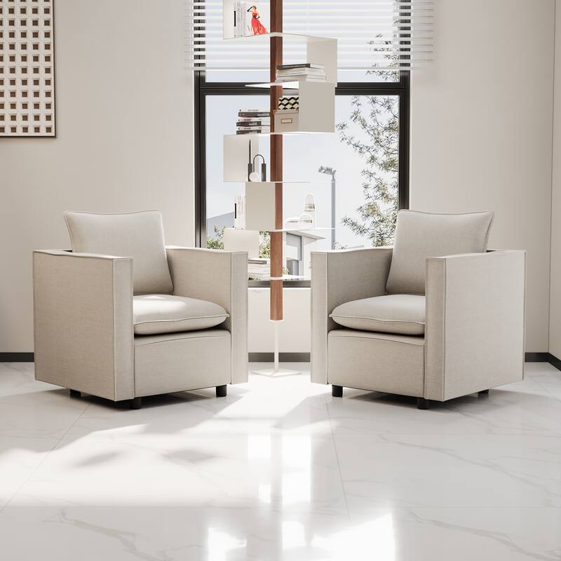 Beige Linen Decorative Sofa Chair Set of 2, Comfortable for Bedroom/Corner/Reading Room - Multi-Color