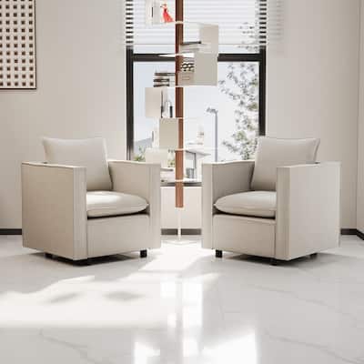 Beige Linen Decorative Sofa Chair Set of 2, Comfortable for Bedroom/Corner/Reading Room