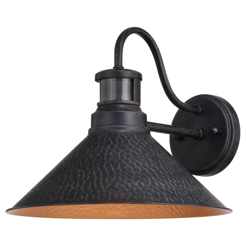 Outland Hammered Metal Rustic Bronze Motion Sensor Dusk to Dawn Outdoor Wall Light