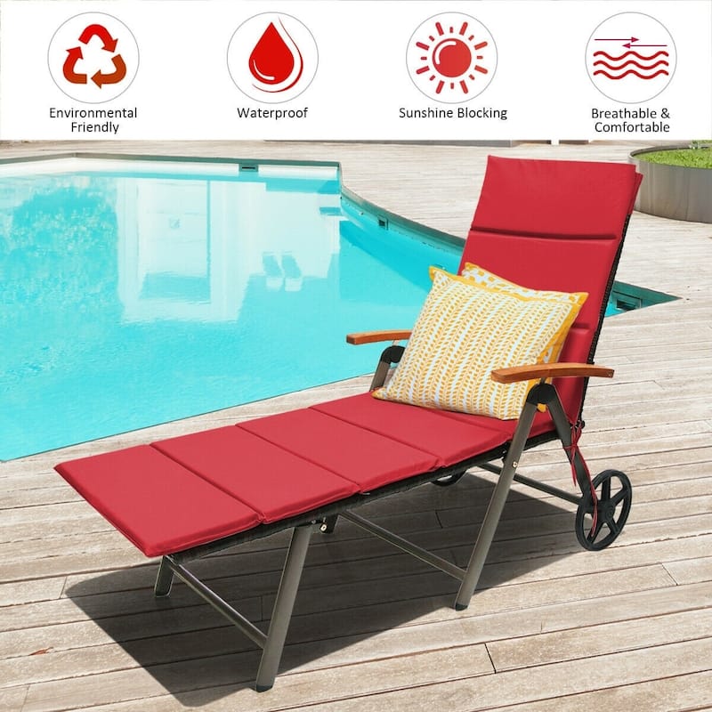 Premium Outdoor Rattan Chaise Lounge Recliner Chair for Relaxation - 56.5"~ 73" x 27.5" x 29.5"~44" (LX WX H)
