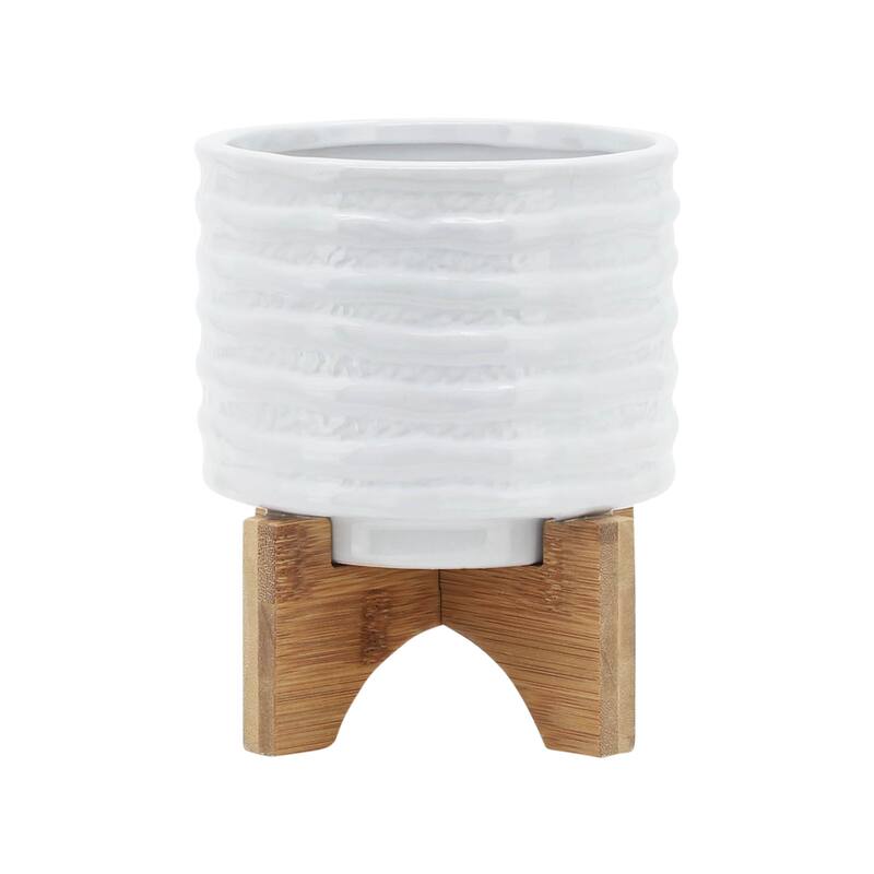 Sagebrook Home Modern Textured Ceramic Planter with Stand Indoor Outdoor
