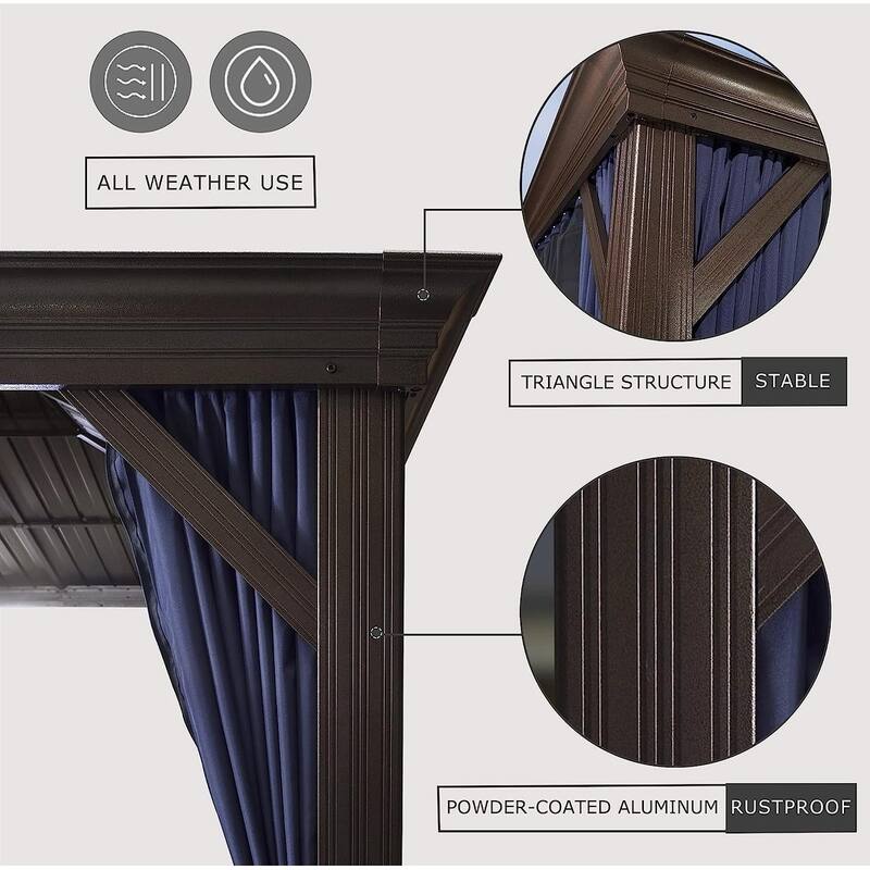 PURPLE LEAF Hardtop Aluminum Gazebo with Curtains and Netting, Double Roof Patio Gazebo