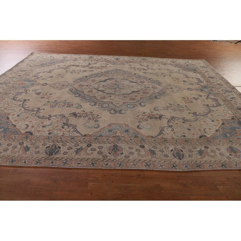 Tabriz Persian Vintage Area Rug Handmade Wool Carpet - 9'7" x 12'7"