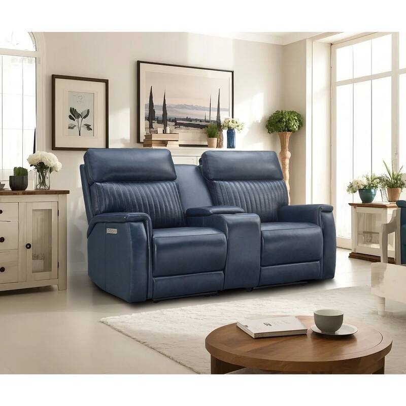 73'' Leather Zero Gravity Power Reclining Loveseat with Power Headrest and Power Lumbar,USB&USB-C Port - Blue