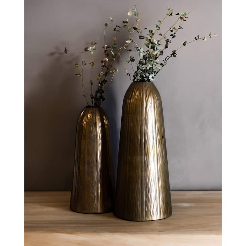 Hammered Vase Brass/Black Dia 7.09"- ST - Brass/black - Brass/black