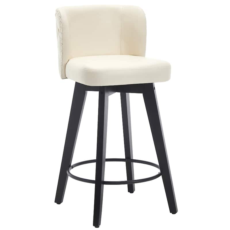 27.5" Faux Leather Upholstered Swivel Counter Height Bar Stool with Wooden Frame, Set of 1/2/3/4