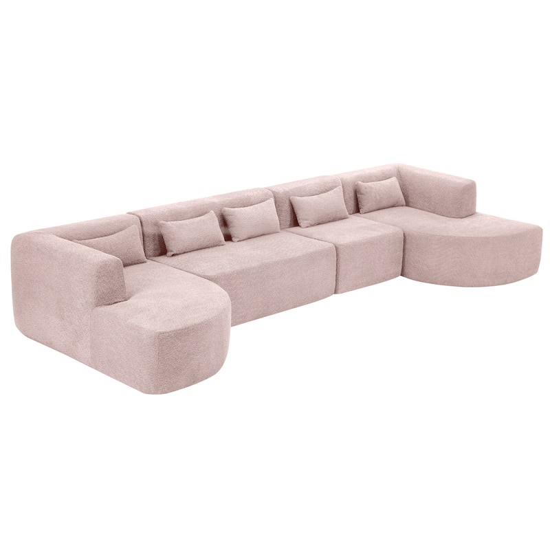 Upholstered Sofa Free-Combined Sofa Couch With Two Chaise Lounge And Five Back Pillows