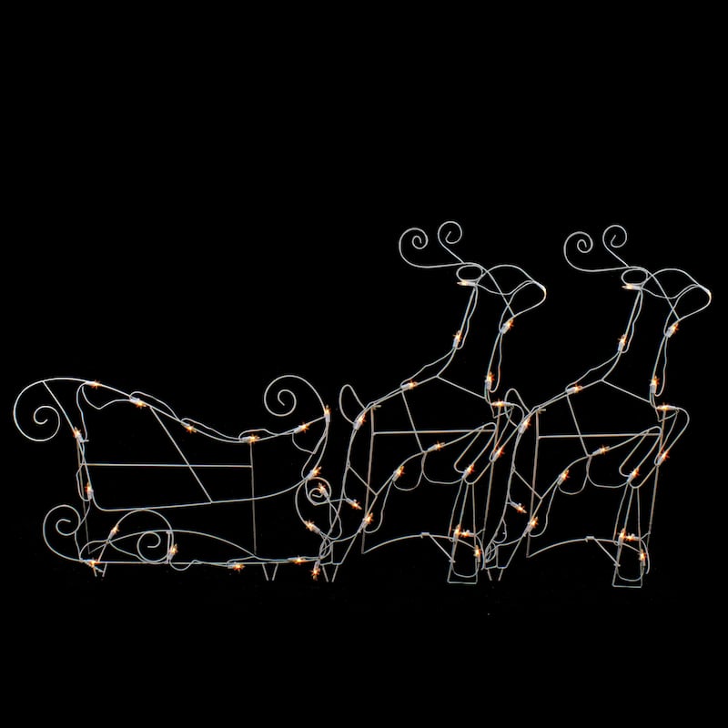 3-Piece Lighted Reindeer and Sleigh Outdoor Christmas Decoration Set - 74.5"