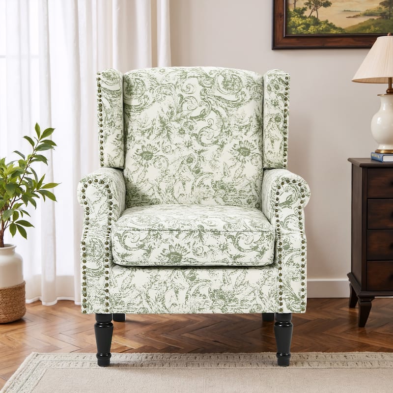Wingback Accent Chair Nailhead Trim Living Room Reading Chair