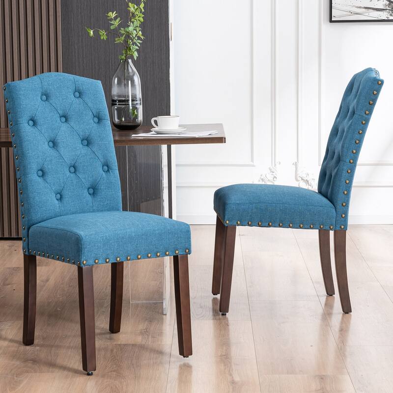 Fabric Upholstered Tufted High Back Dining Chairs with Nailhead Trim