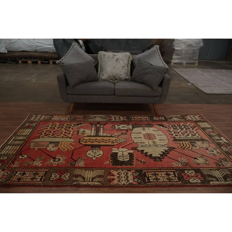 Hand Knotted Oriental 100% Wool Carpet Transitional Geometric Pink Khotan Area Rug - 8' 10'' X 5' 0''