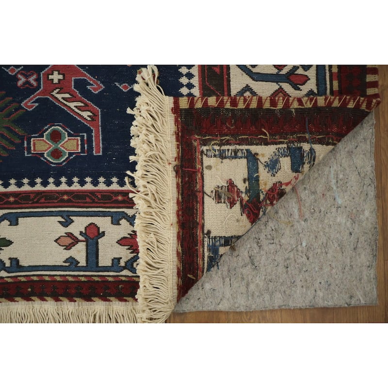 Hand Woven Oriental 100% Wool Carpet Traditional Geometric Navy Blue & Blues Sumak Area Rug - 14' 0'' X 10' 6''
