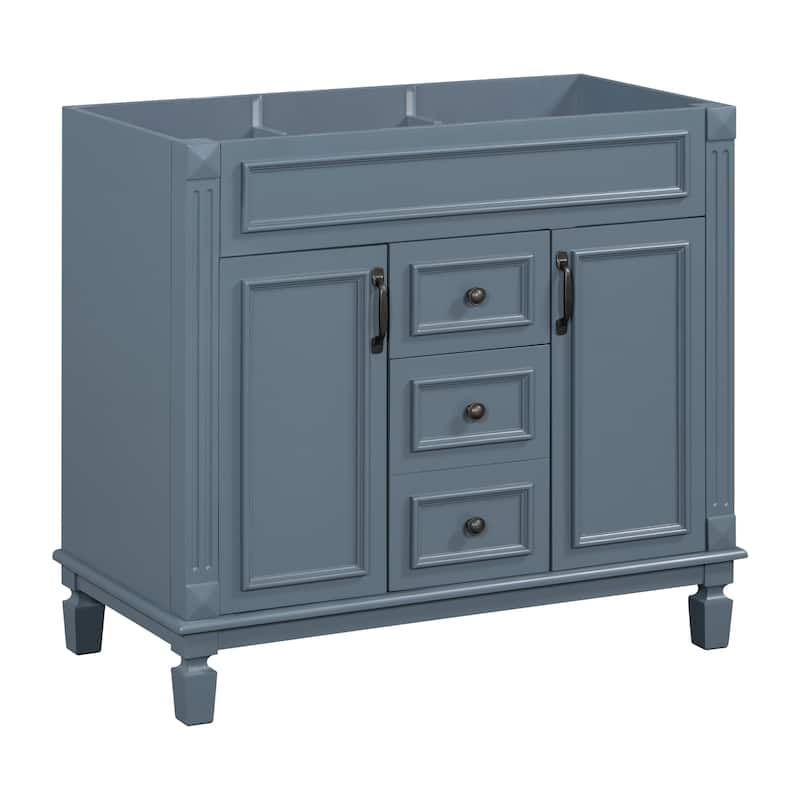 Roomfitters 36 Inch Bathroom Vanity without Sink, Freestanding Cabinet with 2 Soft Closing Doors and 2 Drawers - Blue