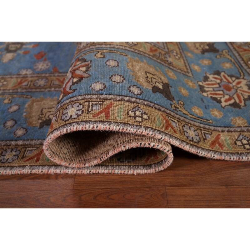 Distressed Blue Tabriz Vintage Persian Area Rug Handmade Wool Carpet - 8'1" x 11'2"