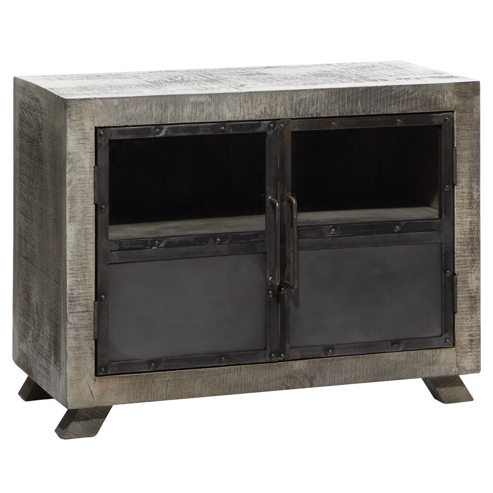 Studio 350 Large Wood Kitchen Cabinet w Vintage Style Doors and Distressed Grey Finish 37"x28" - 37 x 20 x 28 (37 x 20 x 28 - Grey)