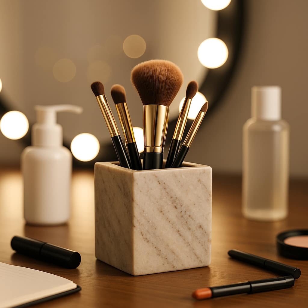 Marble Stone Storage Sculpted Design and Sleek Vertical Grooves - 4.0"