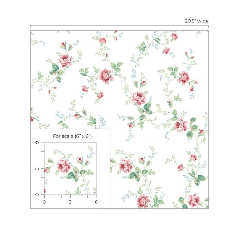 Seabrook Designs Meadow Floral Trail Prepasted Wallpaper