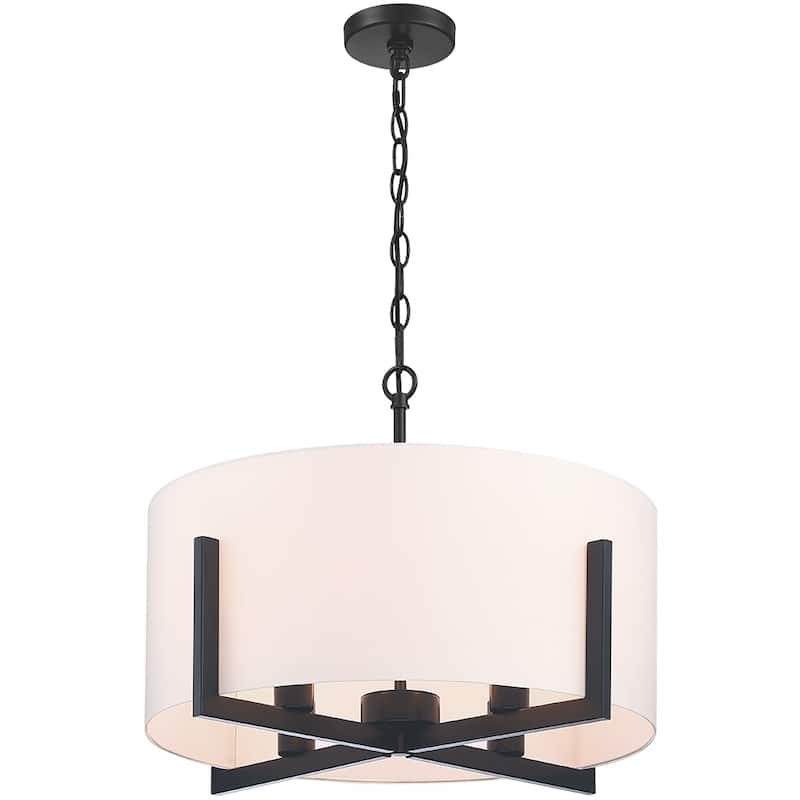 22 in. 4-Light Matte Black Chandelier Pendant Light with White Drum Shade - 22"W